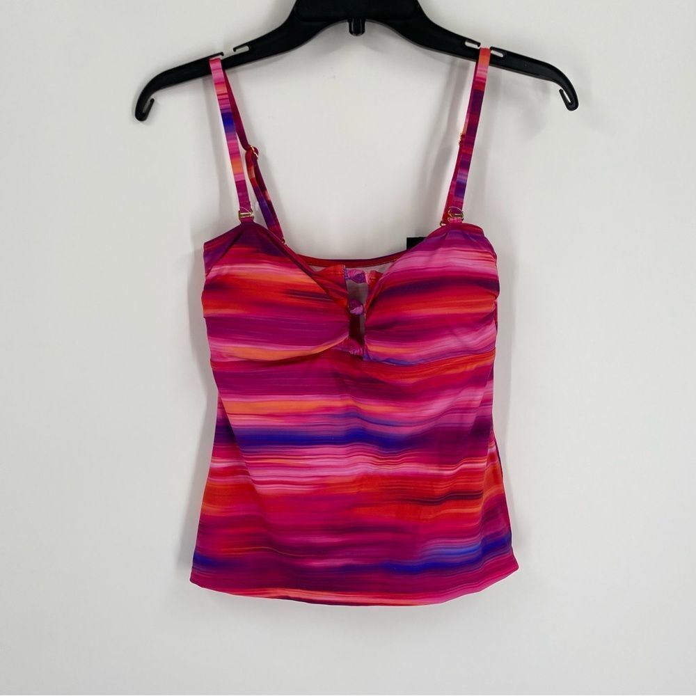 Lauren Ralph Lauren Pink Red Purple Striped Tankini Top